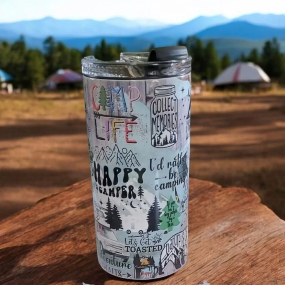 Happy Camper Camping Quotes 4 in 1 Can Cooler 14oz Tumbler 🎉sale